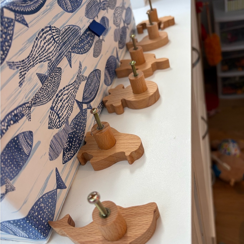 Wooden Animal Hooks with Blue Fish Design
